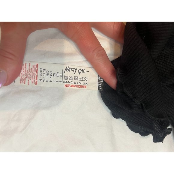 Nasty Gal Collection Women Cropped Top Ruched Ribbed Long Sleeve Black Size 4 - Picture 4 of 4